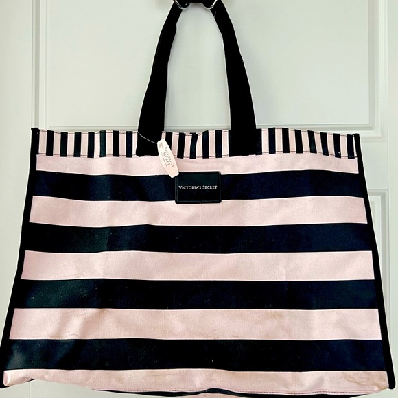 Victoria's Secret Handbags - Victoria’s Secret Bag Pink Stripes Black Weekender Bag